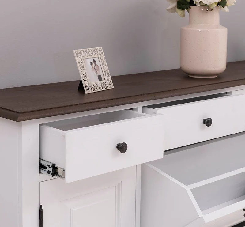 Landhauskommode | Schuhschrank aus Massivholz mit Kippfächern - Eichentop