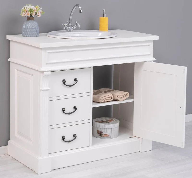 Waschbeckenunterschrank aus Massivholz mit drei Schubladen