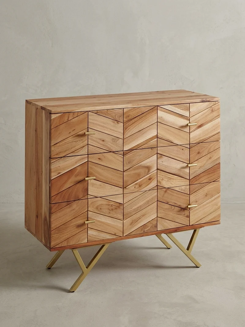 Sideboard – Akazie Massivholz, rustikal, mit Muster, Landhausstil