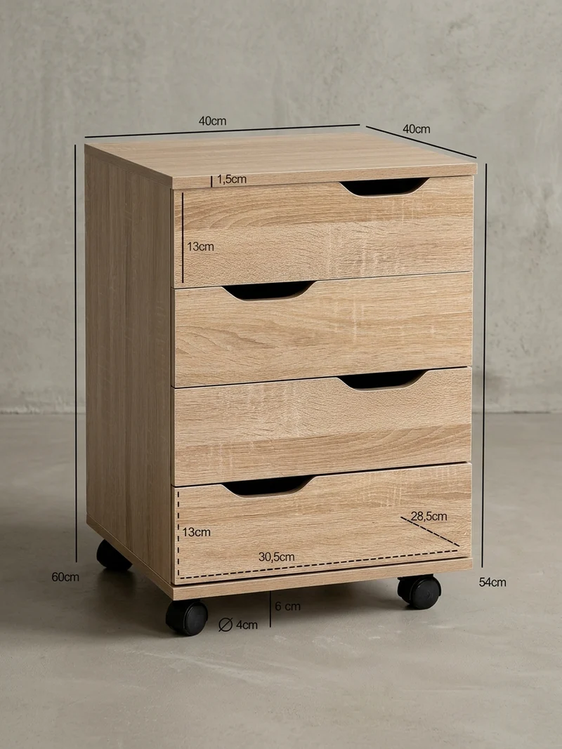 Rollcontainer – Weiß, 4 Schubladen, Rollen, stilvoll, für Büro