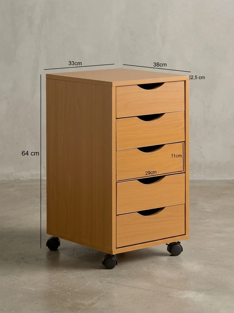 Rollcontainer – Buche, 5 Schubladen, Schreibtischcontainer, Rollen