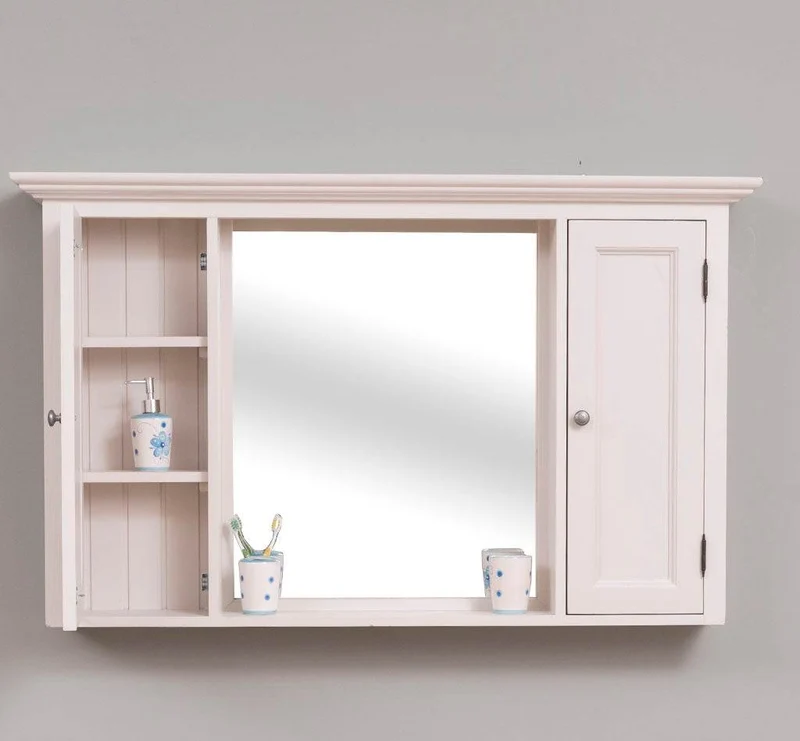 Waschbeckenschrank aus Massivholz | Hängeschrank mit Spiegel