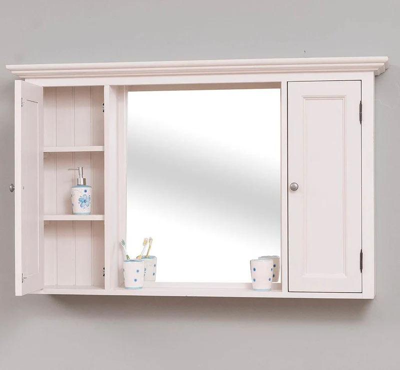 Waschbeckenschrank aus Massivholz | Hängeschrank mit Spiegel