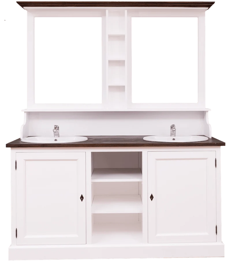 Waschbeckenschrank aus Massivholz | Badmöbel mit Spiegel | 2-teilig