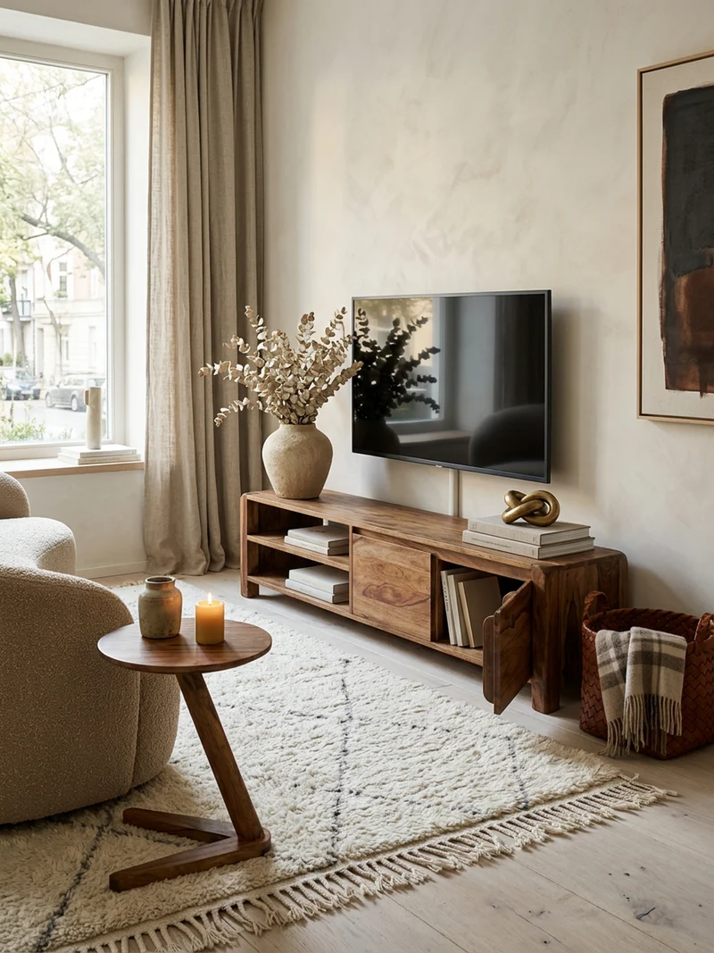 TV-Lowboard Massivholz, 4 Füße, viel Stauraum