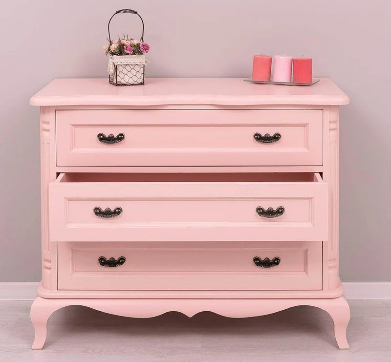 Vintage Sideboard aus Massivholz mit 3 Schubladen | Kommode mit geschwungenen Füßen