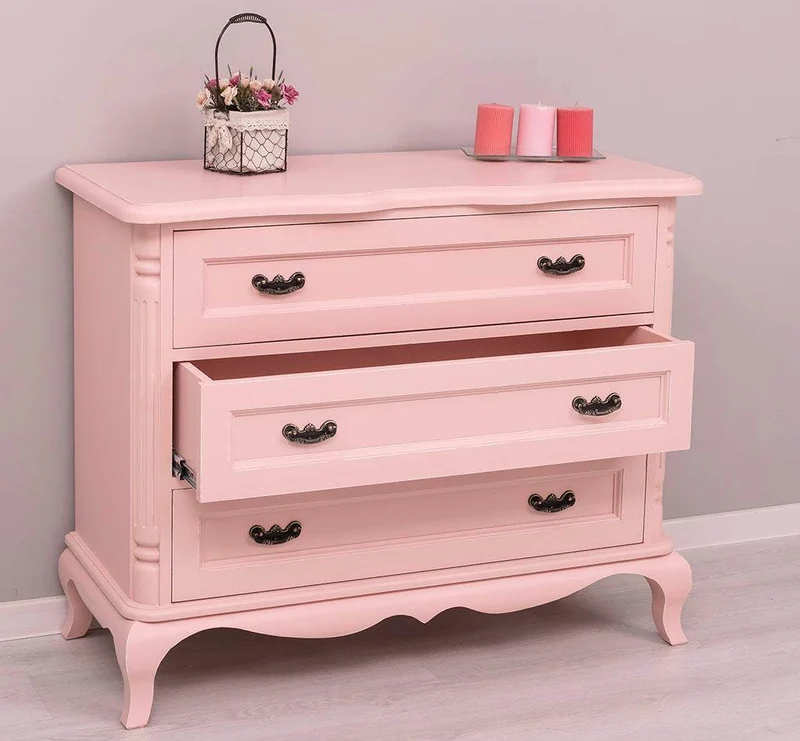 Vintage Sideboard aus Massivholz mit 3 Schubladen | Kommode mit geschwungenen Füßen