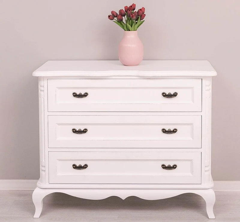 Vintage Sideboard aus Massivholz mit 3 Schubladen | Kommode mit geschwungenen Füßen