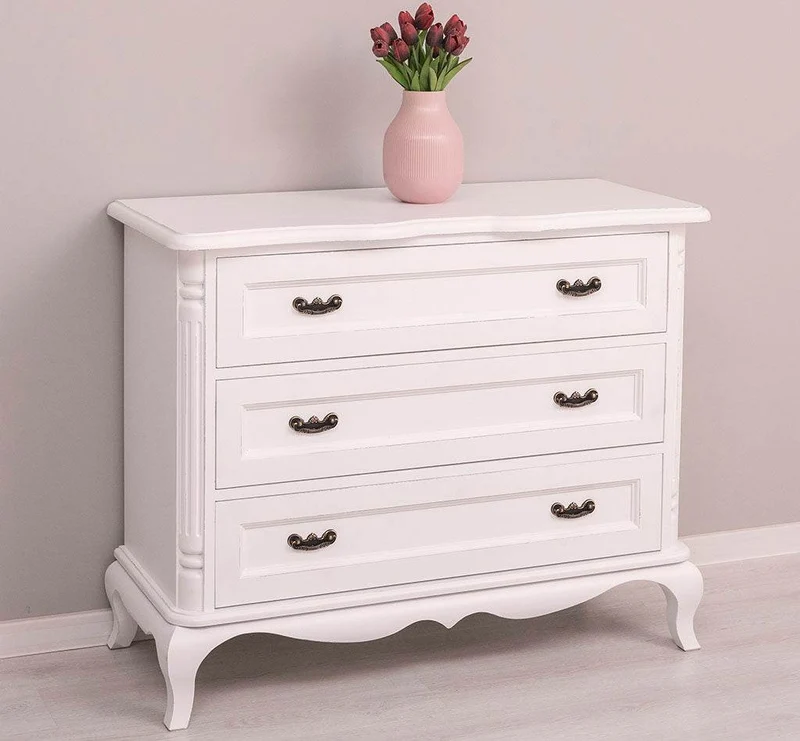 Vintage Sideboard aus Massivholz mit 3 Schubladen | Kommode mit geschwungenen Füßen