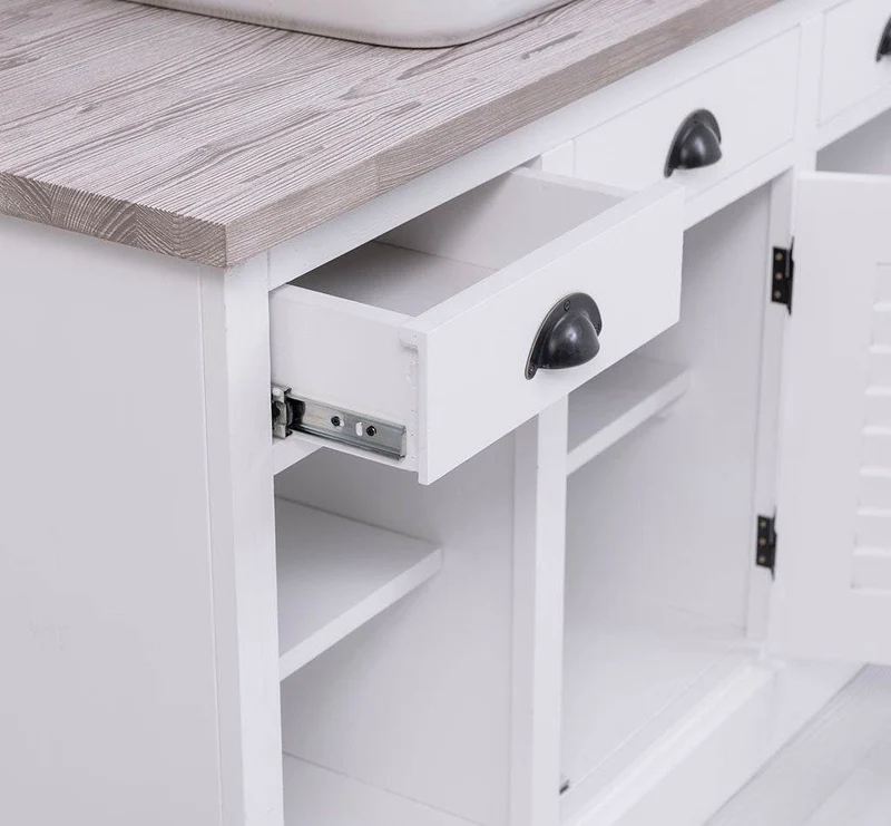 Bad-Set - Waschbeckenunterschrank aus Massivholz mit Spiegel