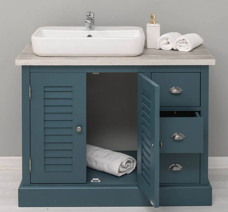 Waschbeckenunterschrank Provence aus Massivholz mit Lamellentüren