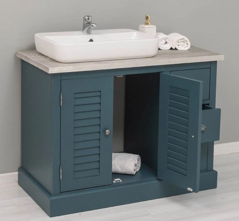 Waschbeckenunterschrank Provence aus Massivholz mit Lamellentüren