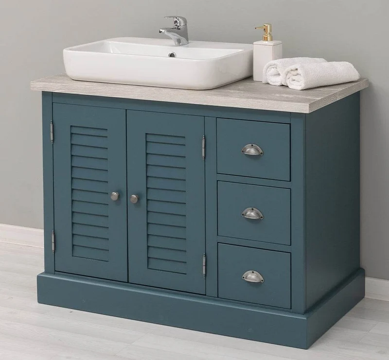 Waschbeckenunterschrank Provence aus Massivholz mit Lamellentüren
