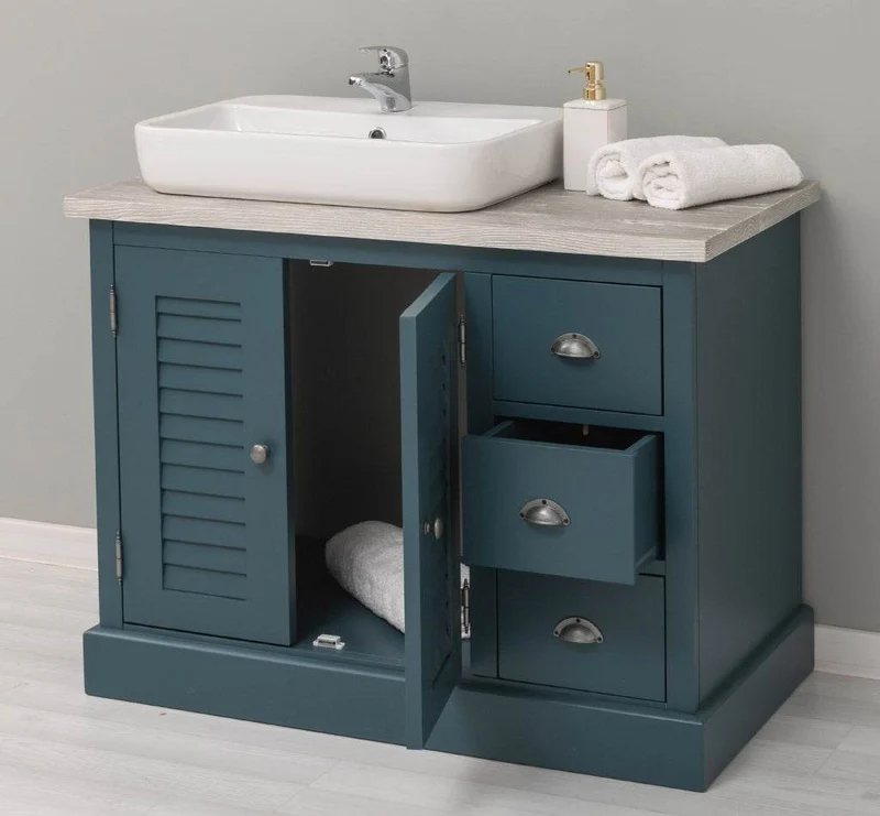 Waschbeckenunterschrank Provence aus Massivholz mit Lamellentüren