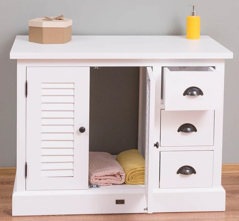 Waschbeckenunterschrank Provence aus Massivholz mit Lamellentüren