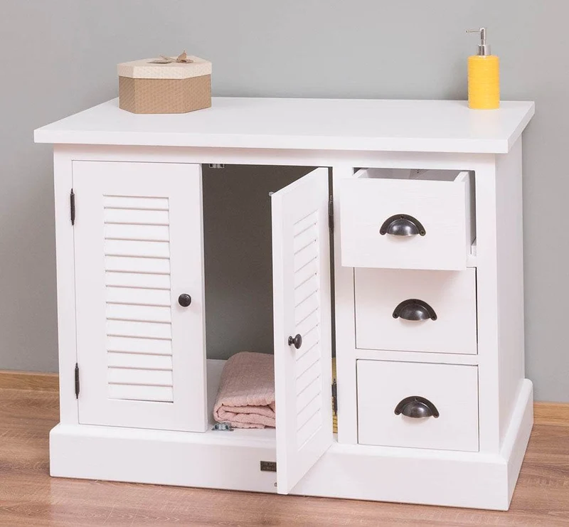 Waschbeckenunterschrank Provence aus Massivholz mit Lamellentüren