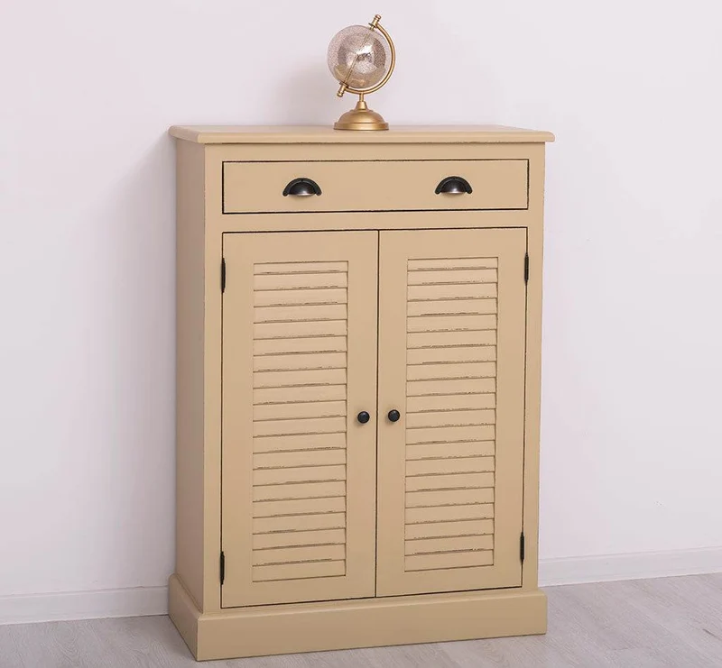 Kleine Vintage Kommode aus Massivholz mit Lamellentüren