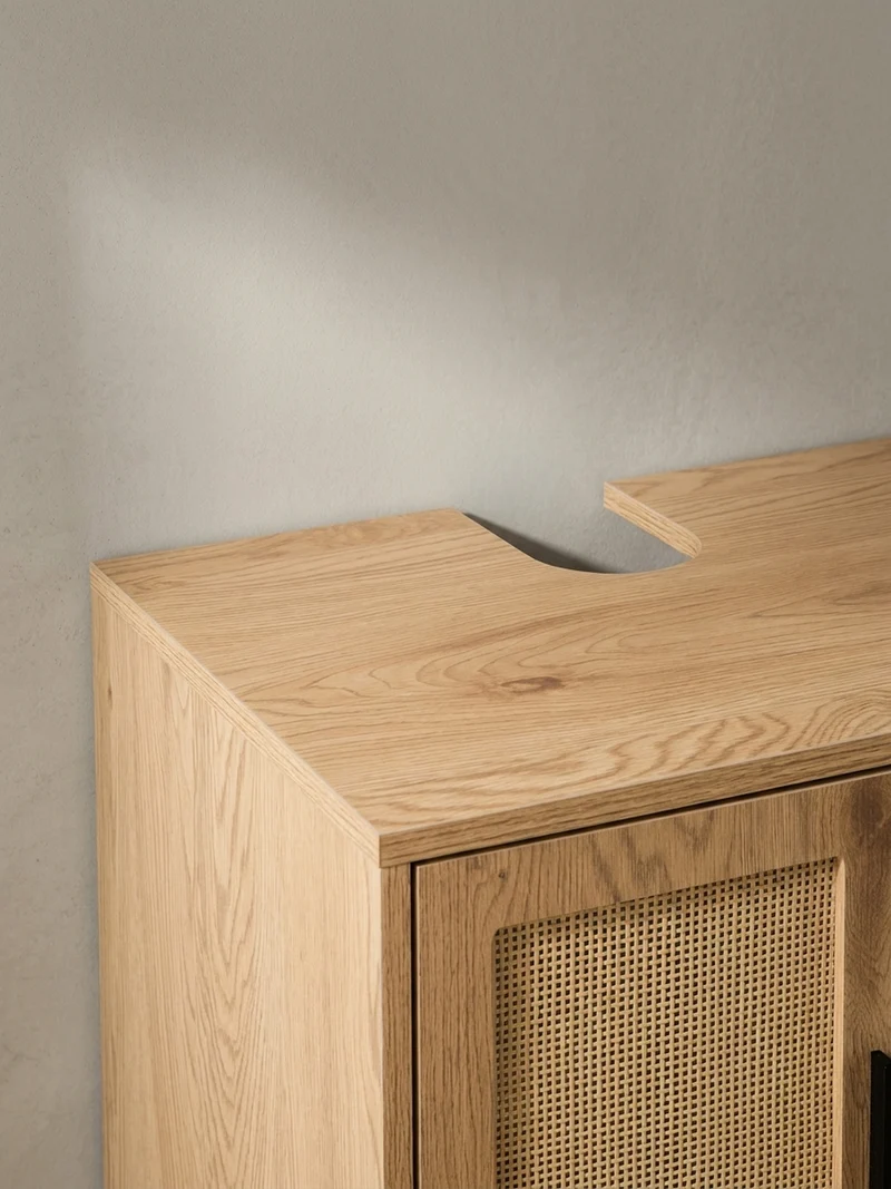 Waschbeckenunterschrank Eiche-Optik 60x60x40 cm mit Türen und Rattangeflecht