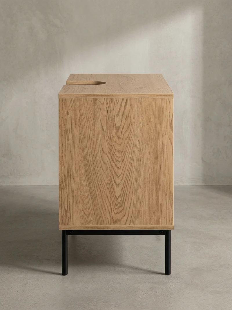 Waschbeckenunterschrank Eiche-Optik 60x60x40 cm mit Türen und Rattangeflecht