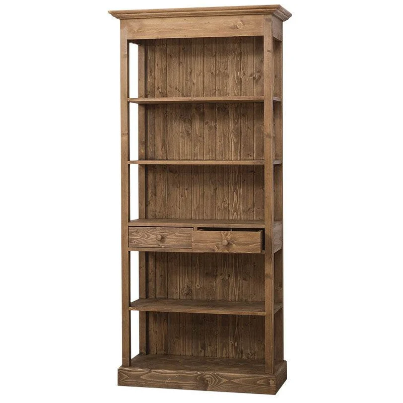 Schlichtes Regal aus Massivholz mit Schubladen und offenen Seiten