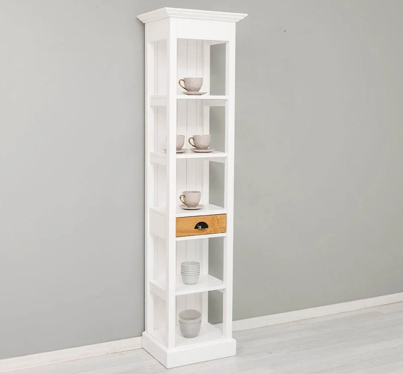 Schmales Regal aus Massivholz mit Schublade | Handtuchschrank | Küchenschrank