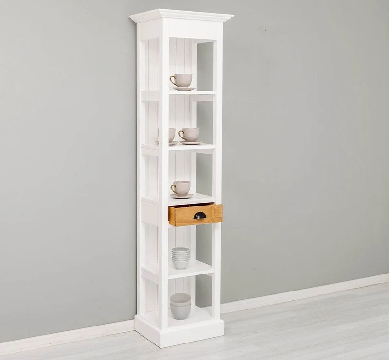 Schmales Regal aus Massivholz mit Schublade | Handtuchschrank | Küchenschrank