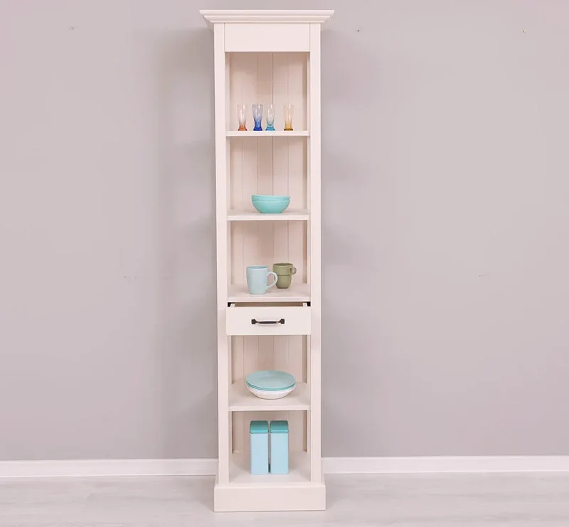Schmales Regal aus Massivholz mit Schublade | Handtuchschrank | Küchenschrank