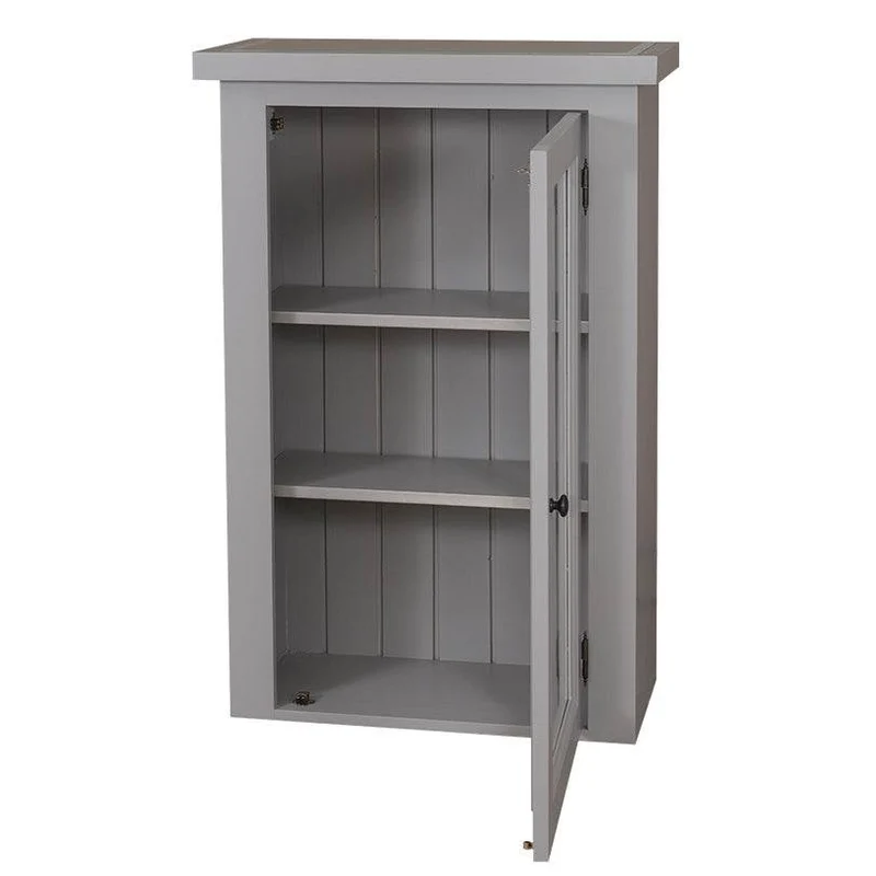 Schmaler Hängeschrank aus Massivholz mit Glastür | Geschirrvitrine hängend
