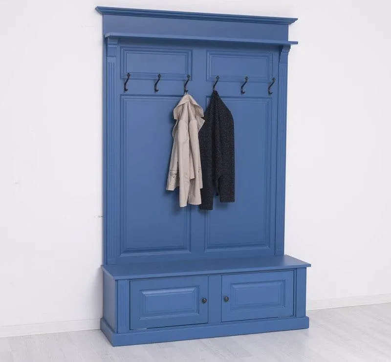 Garderobe aus Massivholz mit 6 Haken und 2 Staufächern unifarben