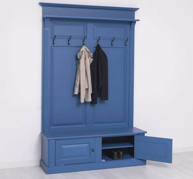 Garderobe aus Massivholz mit 6 Haken und 2 Staufächern unifarben
