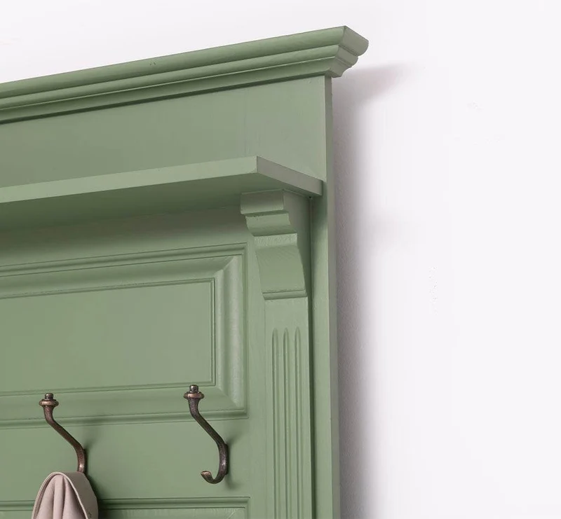 Garderobe aus Massivholz mit 6 Haken und 2 Staufächern unifarben