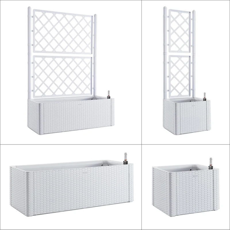 XL Spaliere / Pflanzkasten Rattan-Optik in Weiß (Größe wählbar)