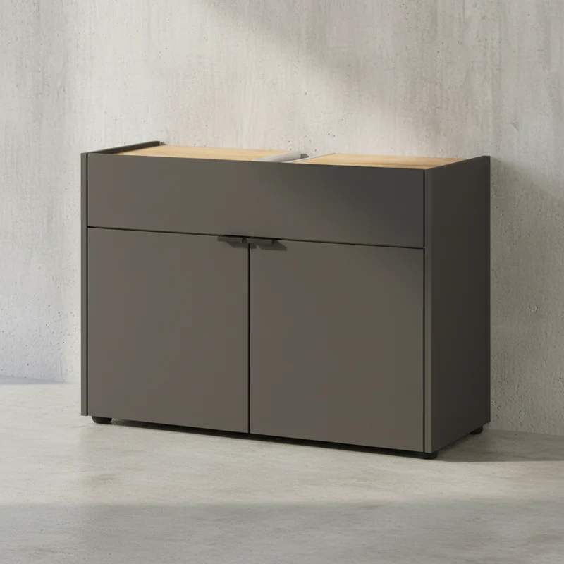 Unterschrank 80x34x60 cm stoßfest mit Siphonaussparung und Easy-Clean-Oberfläche