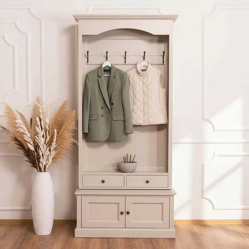 Garderobenschrank aus Massivholz mit 5 Haken & Stauraum
