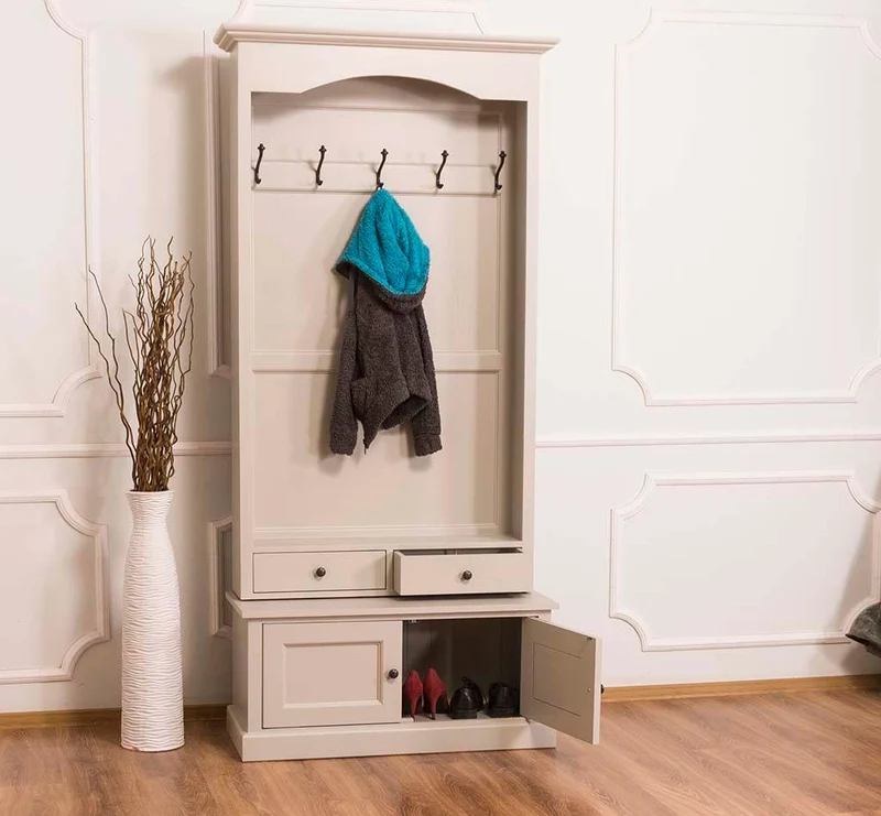 Garderobenschrank aus Massivholz mit 5 Haken & Stauraum