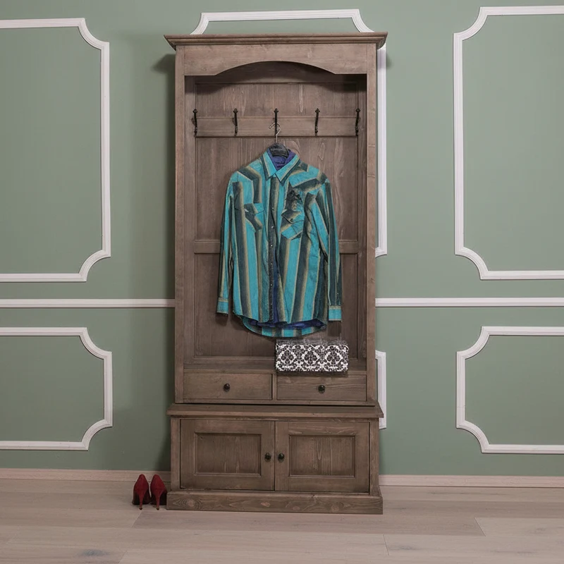 Garderobenschrank aus Massivholz mit 5 Haken & Stauraum