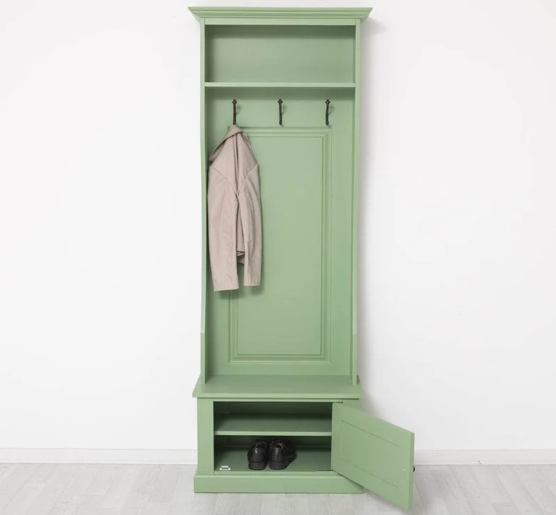 Schmale Garderobe aus Massivholz mit 3 Haken - in verschiedenen Farben