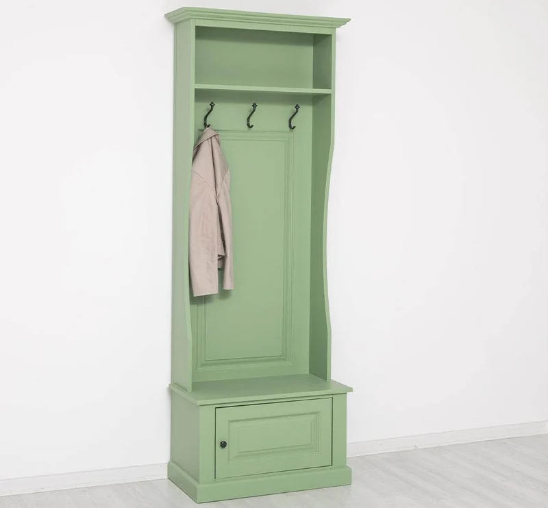 Schmale Garderobe aus Massivholz mit 3 Haken - in verschiedenen Farben