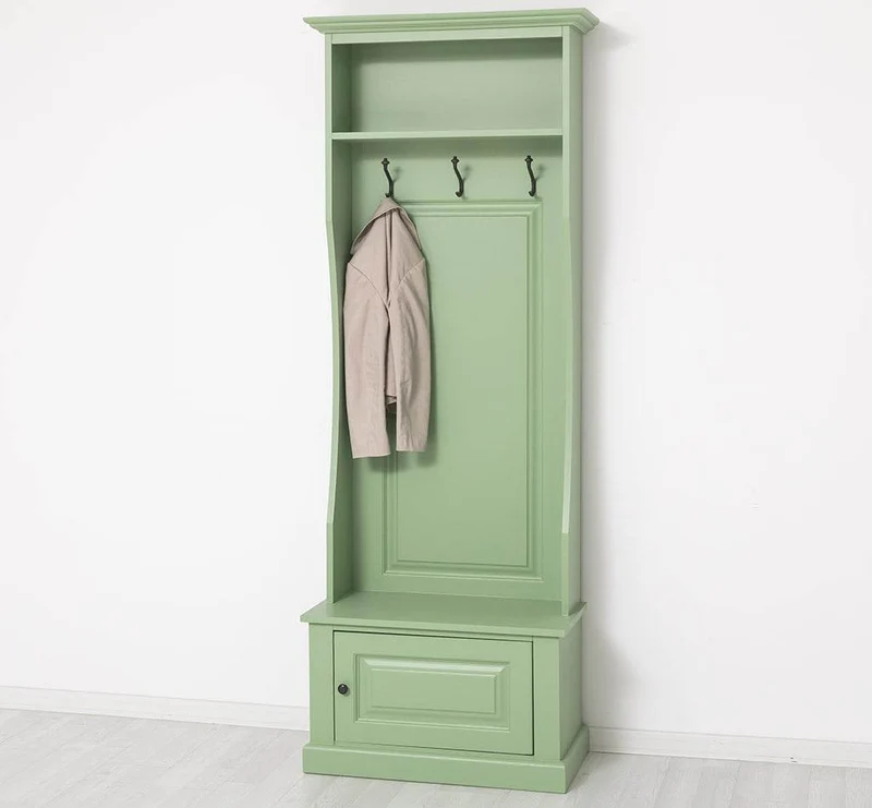 Schmale Garderobe aus Massivholz mit 3 Haken - in verschiedenen Farben