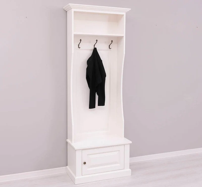 Schmale Garderobe aus Massivholz mit 3 Haken - in verschiedenen Farben
