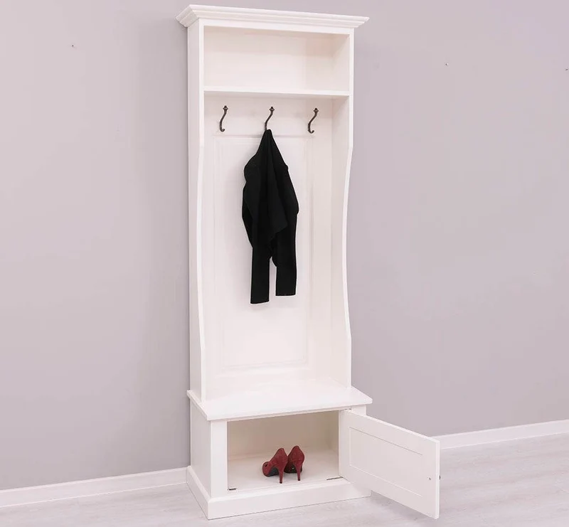 Schmale Garderobe aus Massivholz mit 3 Haken - in verschiedenen Farben