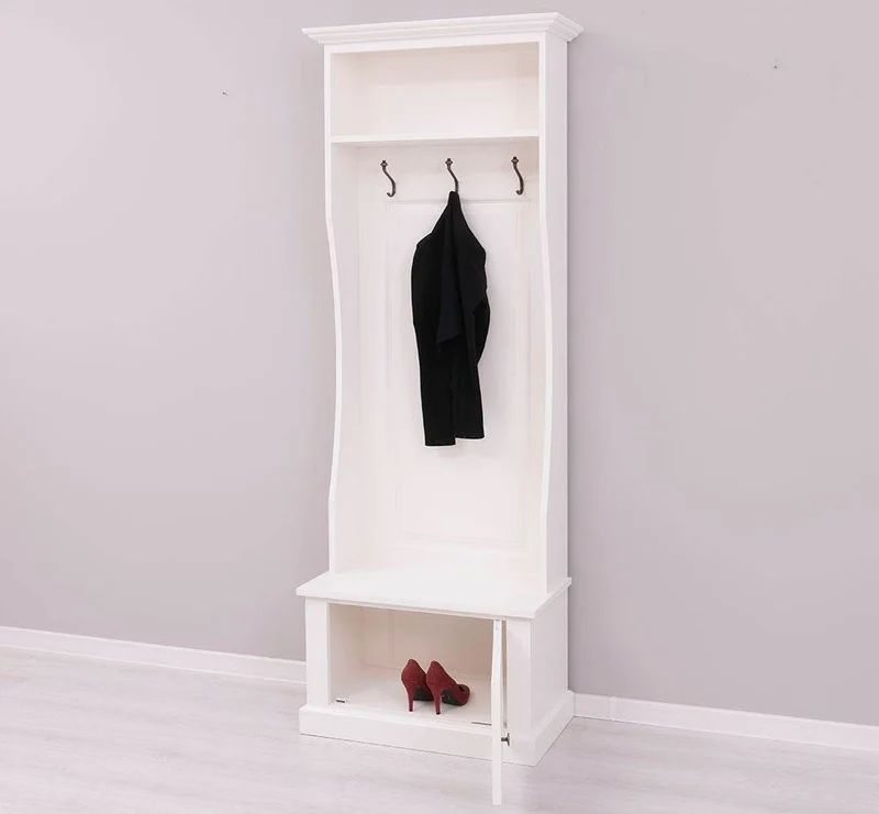 Schmale Garderobe aus Massivholz mit 3 Haken - in verschiedenen Farben