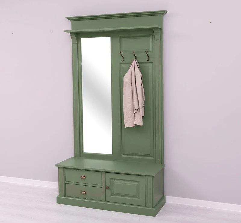 Garderobe aus Massivholz mit Spiegel und Staufächern