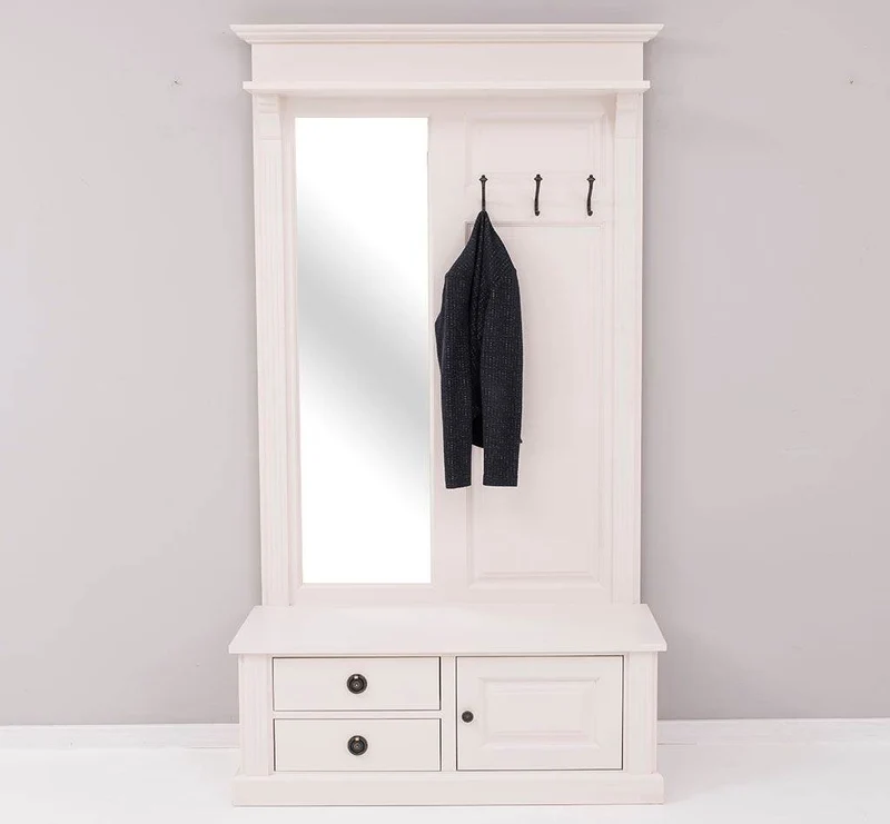 Garderobe aus Massivholz mit Spiegel und Staufächern