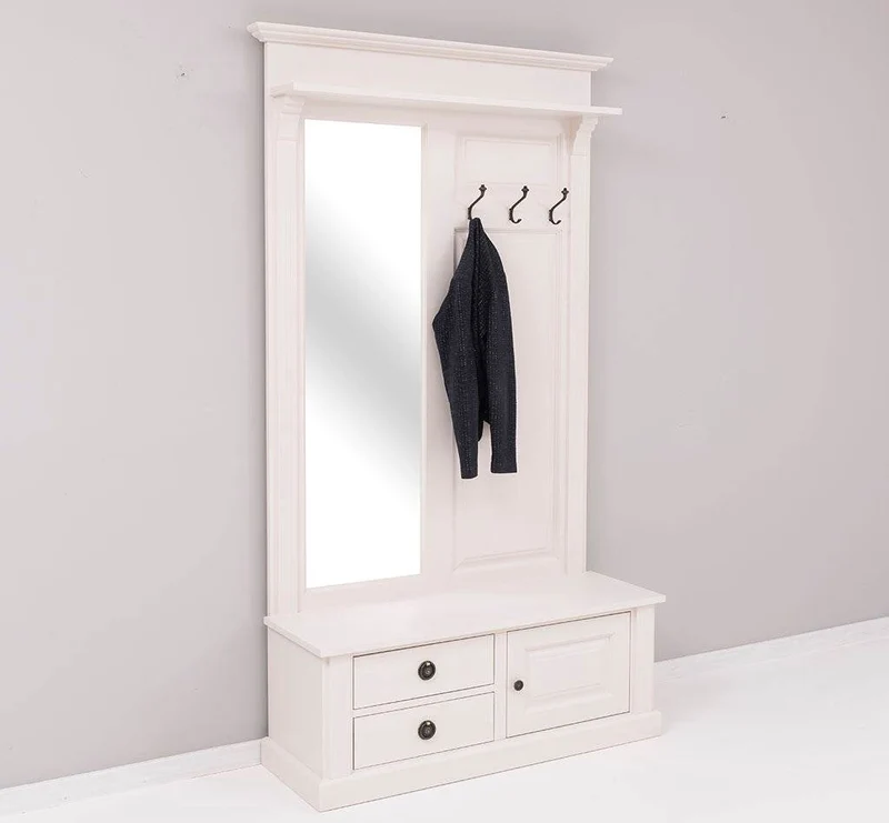 Garderobe aus Massivholz mit Spiegel und Staufächern