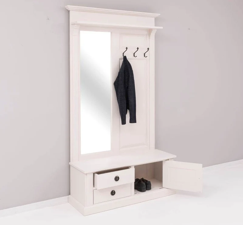 Garderobe aus Massivholz mit Spiegel und Staufächern