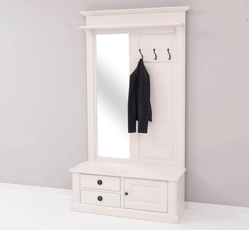 Garderobe aus Massivholz mit Spiegel und Staufächern
