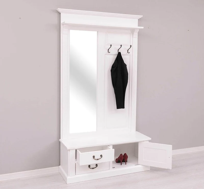 Garderobe aus Massivholz mit Spiegel und Staufächern