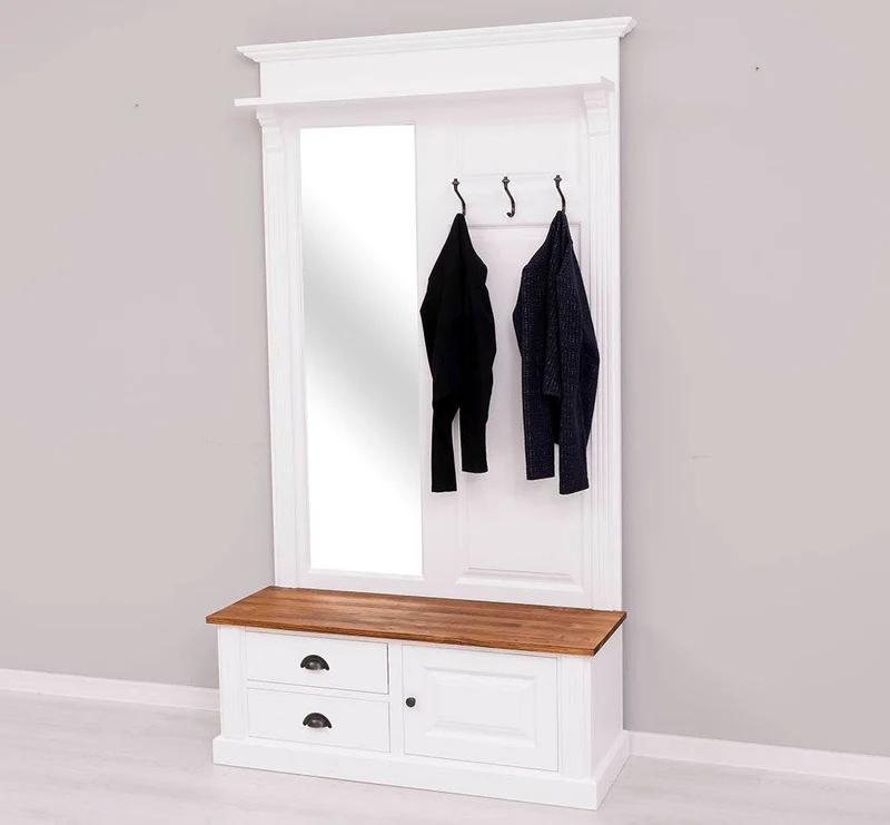 Garderobe aus Massivholz mit Spiegel und Staufächern