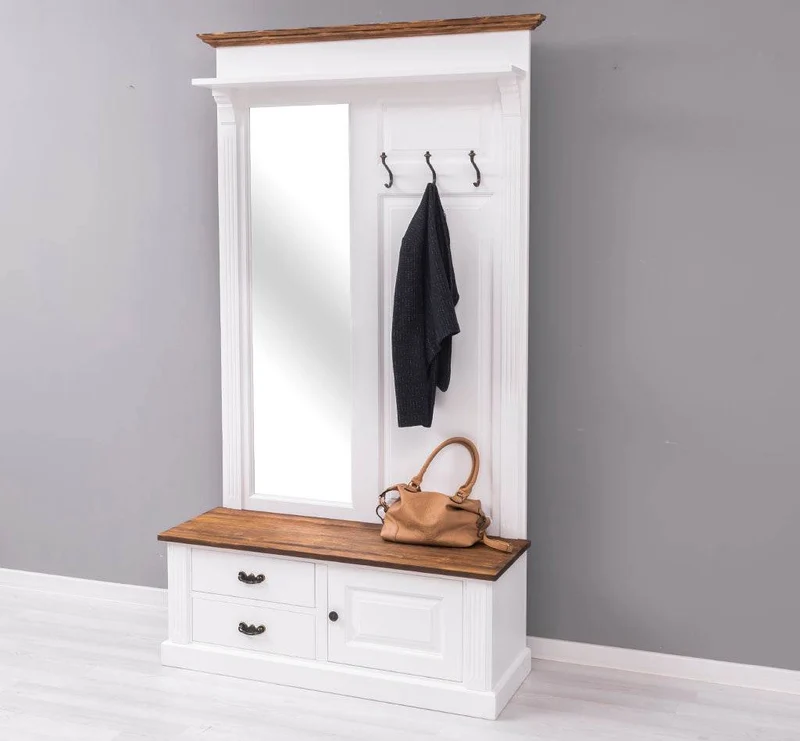 Garderobe aus Massivholz mit Spiegel und Staufächern